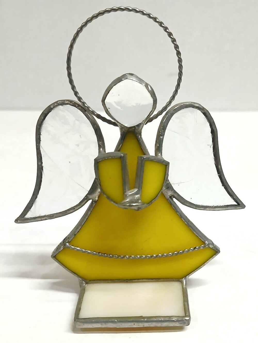 Yellow Stained Glass Angel Figurine Home Art Decor